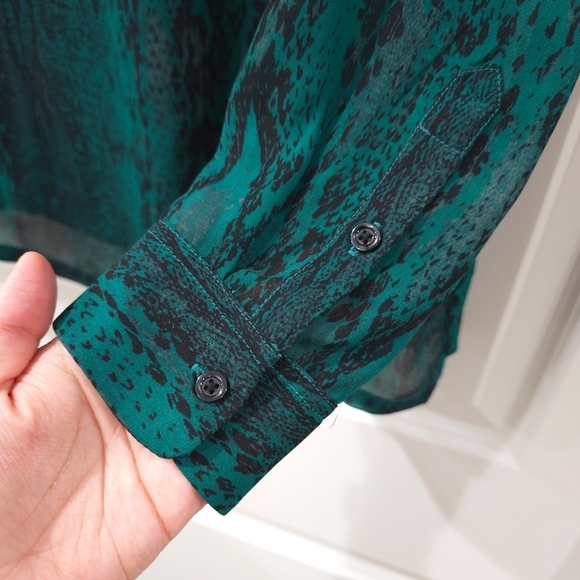 ✨️4/$20 Emerald Green Long Sleeve Snake Print Relaxed Blouse, Chiffon - Picture 7 of 13